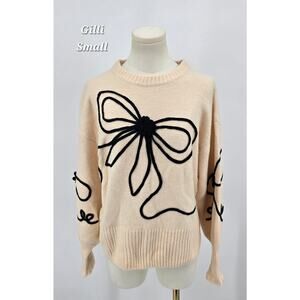 Gilli Coquette Girly Feminine Balletcore Parisian Chic Bow So Cute Sweater Small